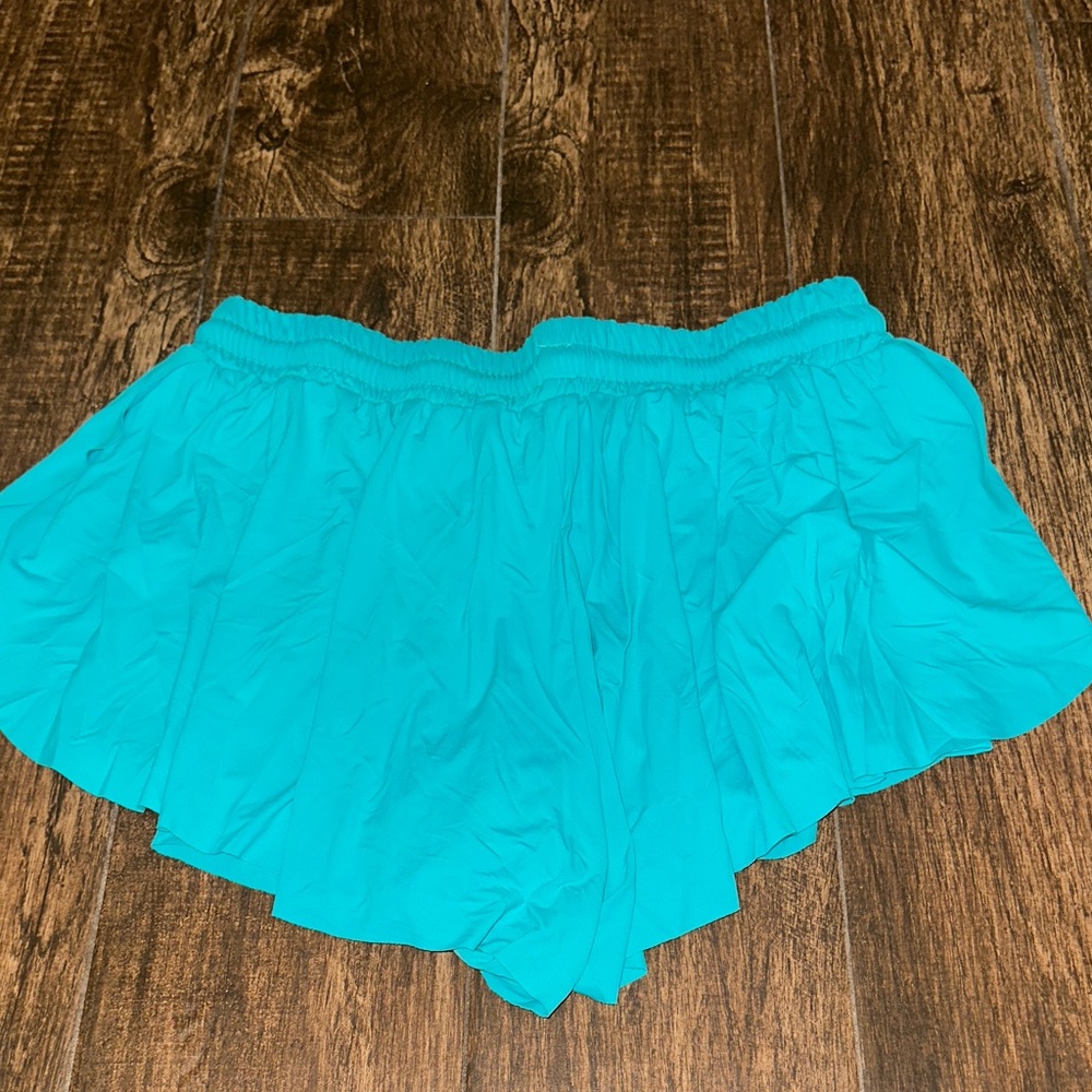 Teal Ruffle butterfly athletic Shorts with build in shorts liner - Picture 4 of 4